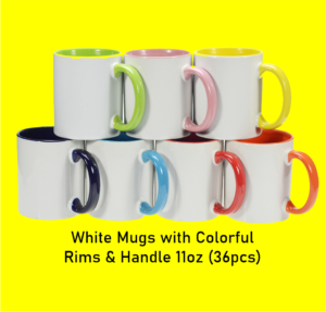 White Ceramic Mug with Colored Rim and Handle 11oz
