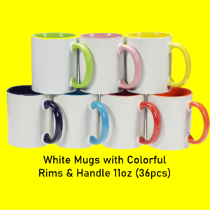 White Ceramic Mug with Colored Rim and Handle 11oz